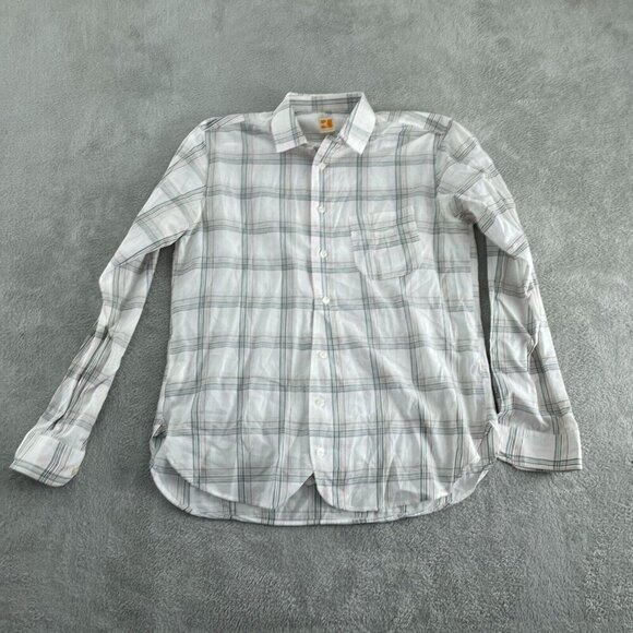 Boss Orange Mens Long-Sleeve Plaid Shirt L Cotton Green & White   2271 - Picture 1 of 9